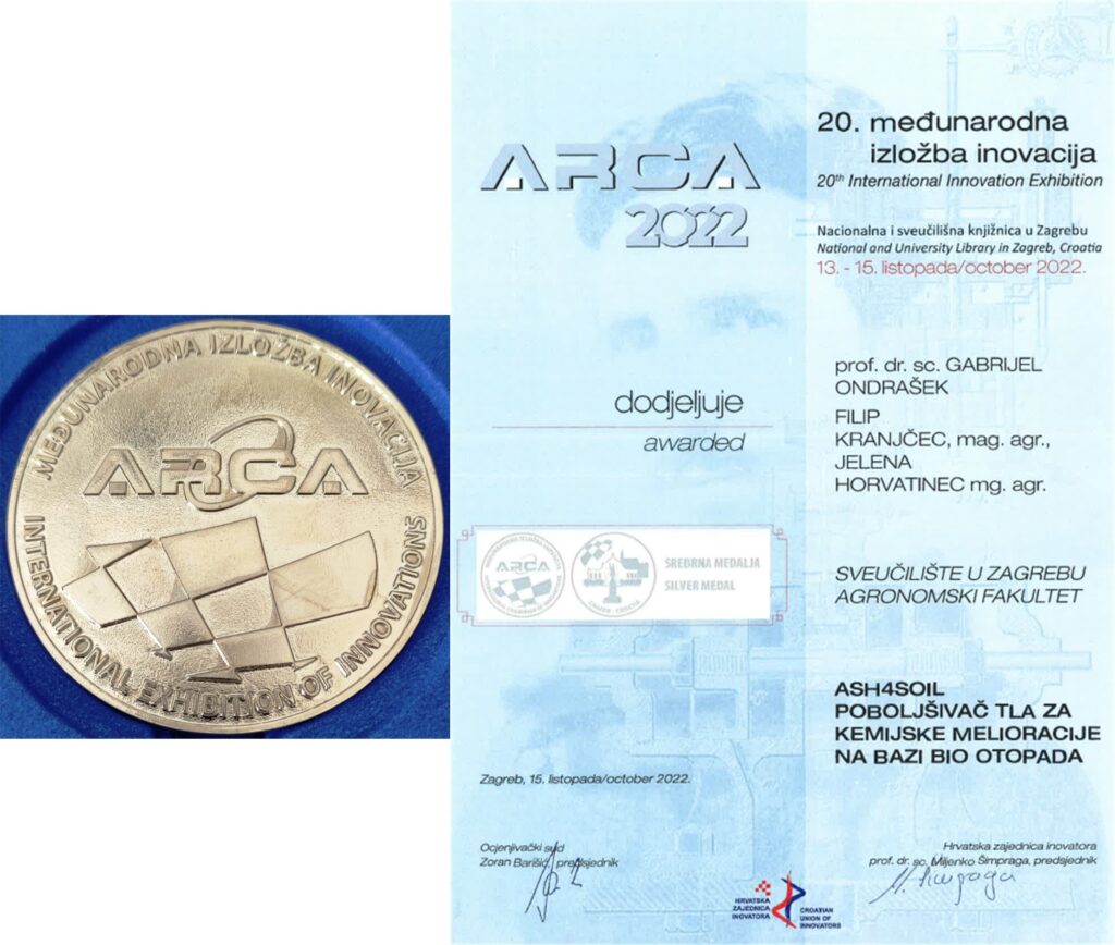 Medalja-ARCA-1-1024x868 International Exhibition of Inventions ARCA 2022 - innovative product ASH4SOIL awarded with a silver medal